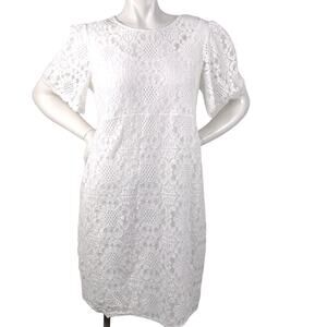Womens DB Floral Lace Shift Dress Zip Up Lined White Sweet Flared Short Slv  12